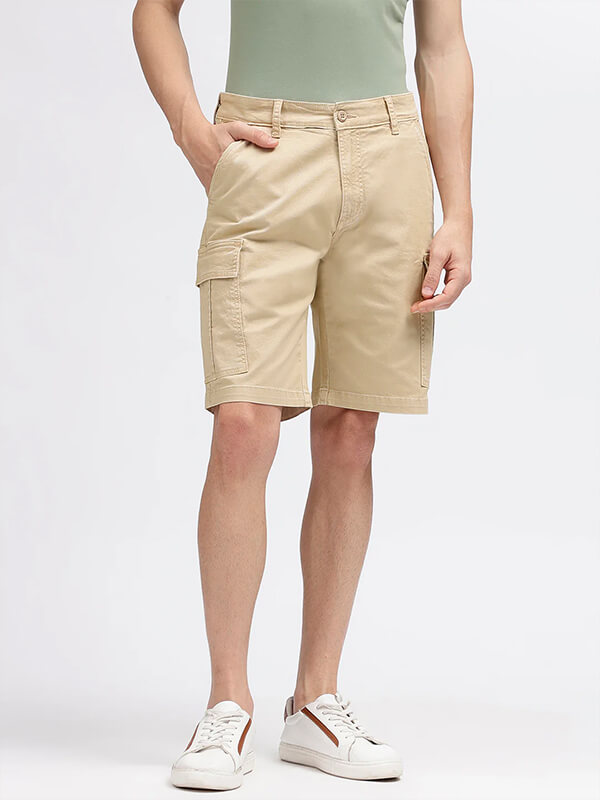 Beige Solid Knee Length Shorts