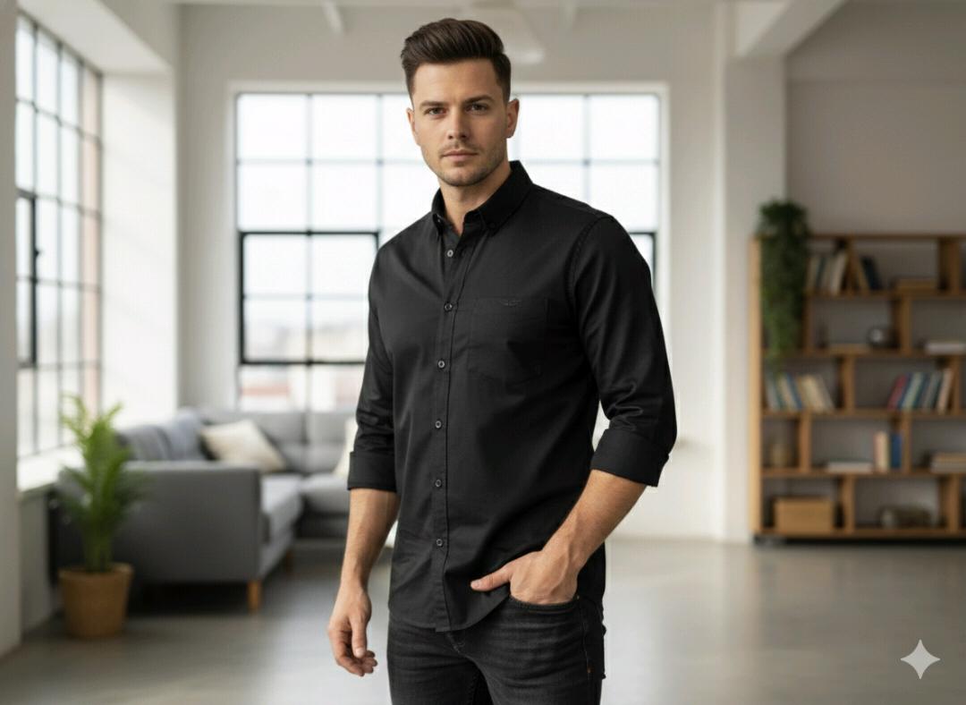 Black solid plain shirt