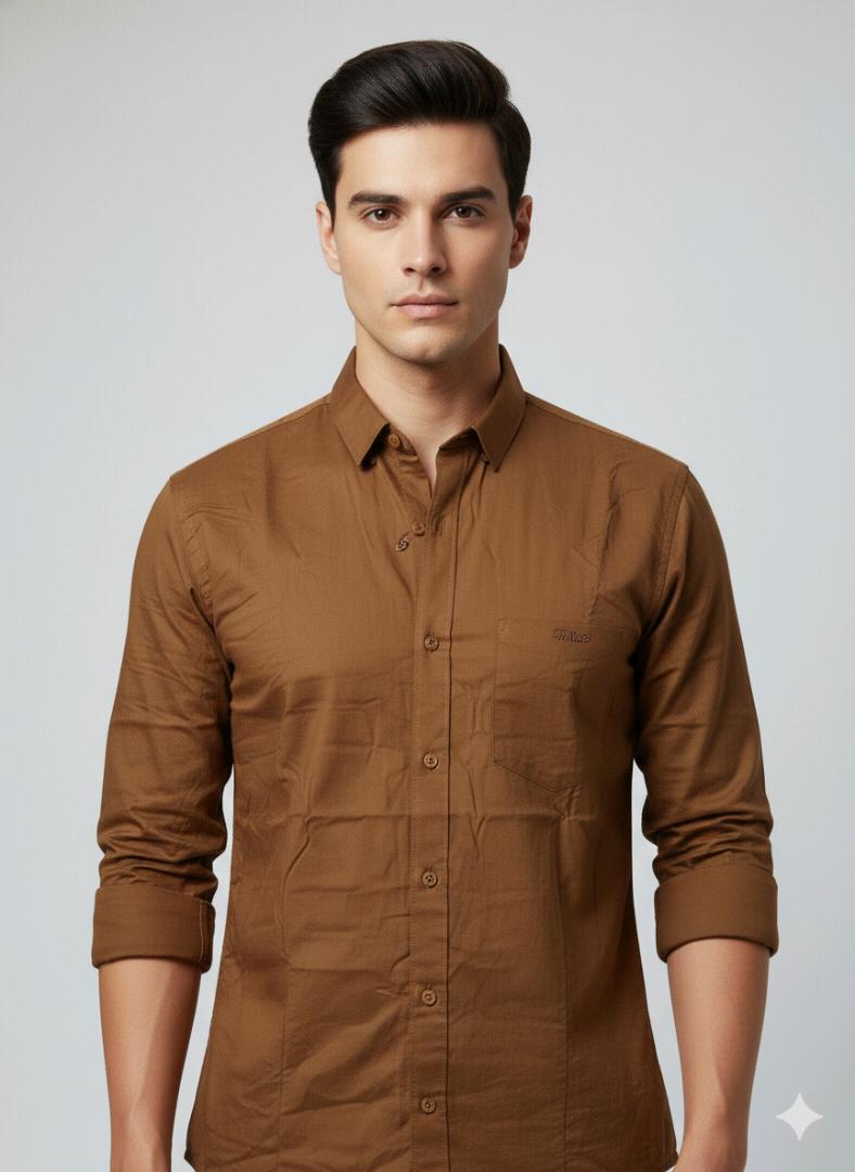 Brown Plain Solid Colour Shirt