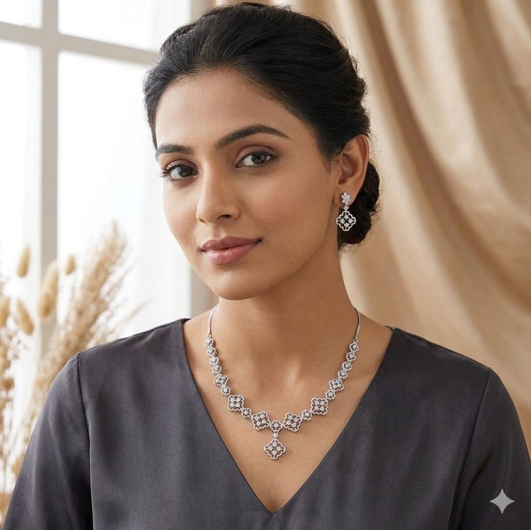 Code : S935 Anti-Tarnish American Diamond Necklace Set"    Product Details :  Metal Type : Alloy Platting : chaima