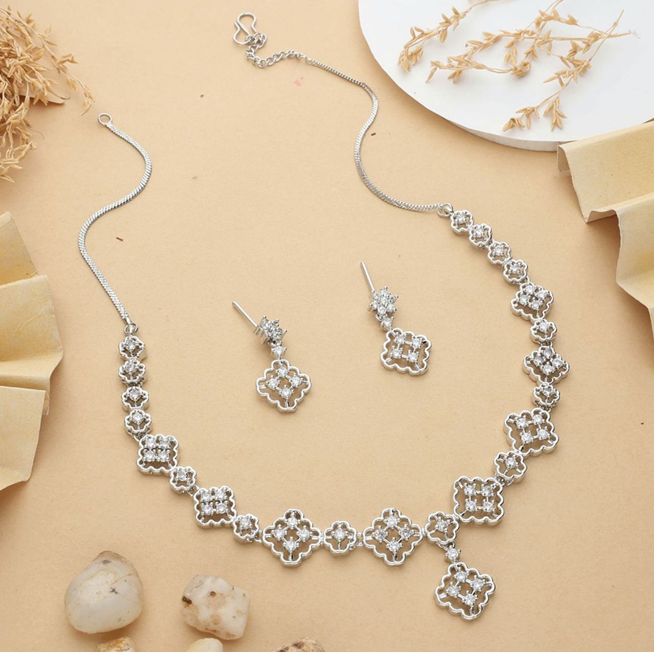 Code : S935 Anti-Tarnish American Diamond Necklace Set"    Product Details :  Metal Type : Alloy Platting : chaima