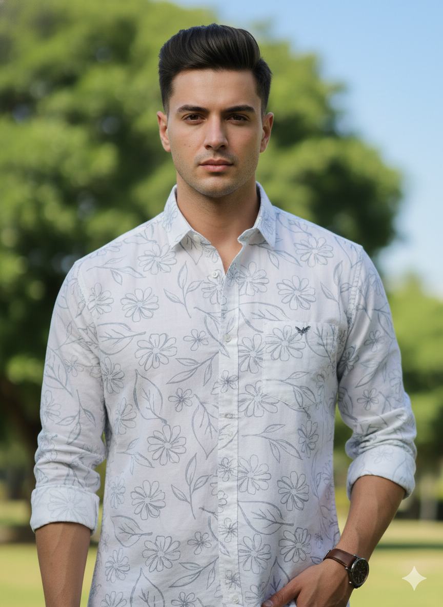 Cotton Printed Shirt for Men sky color