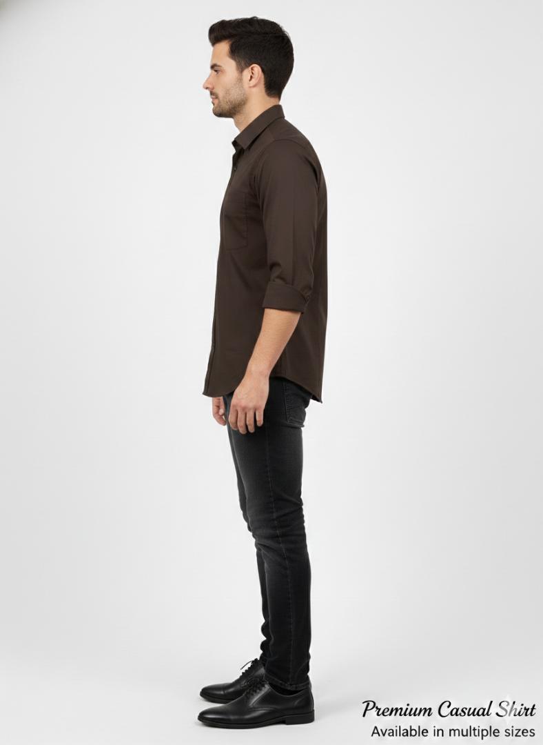 Dark  Brown  Plain Solid Colour Shirt