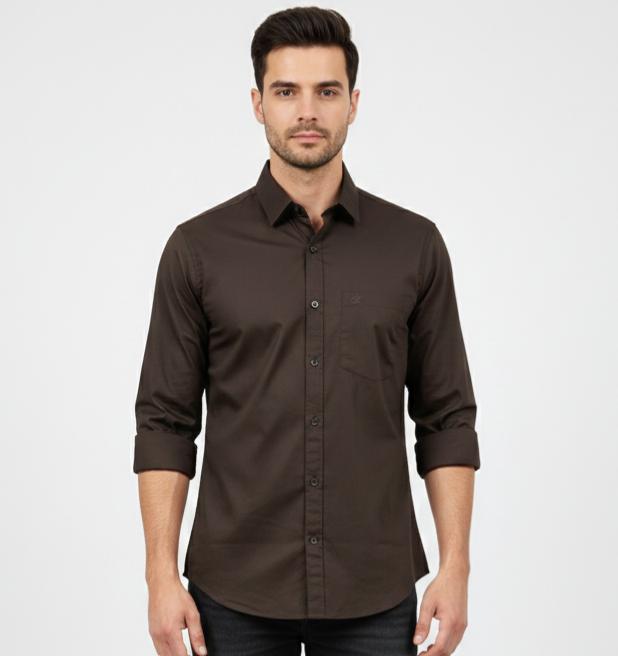Dark  Brown  Plain Solid Colour Shirt