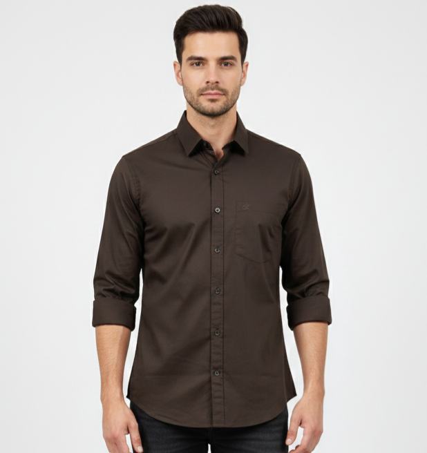 Dark  Brown  Plain Solid Colour Shirt