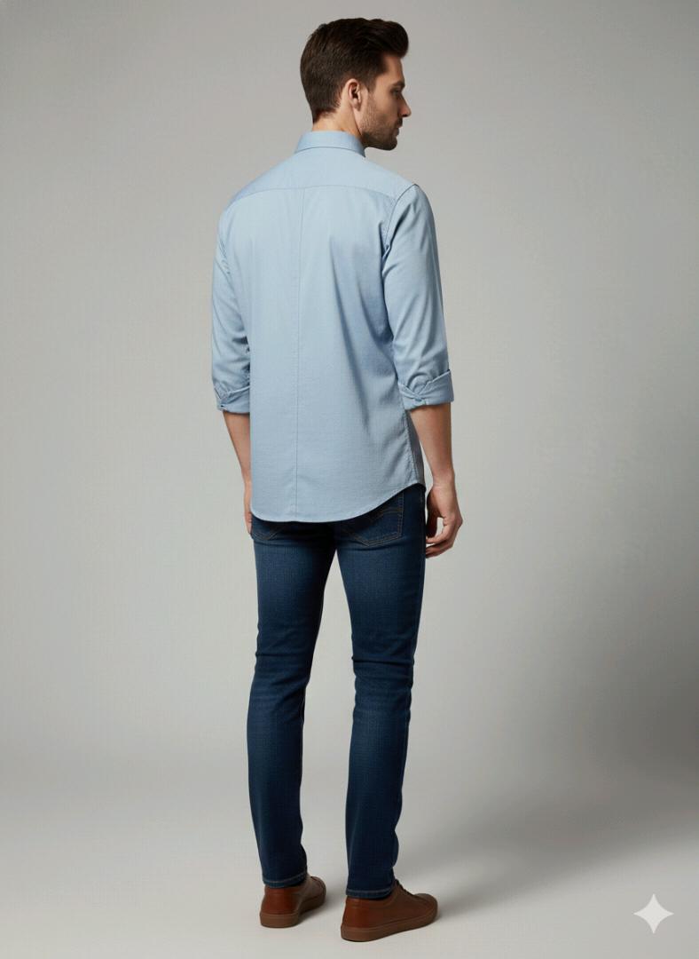 Dark Sky Blue Solid Plane Shirt For Men