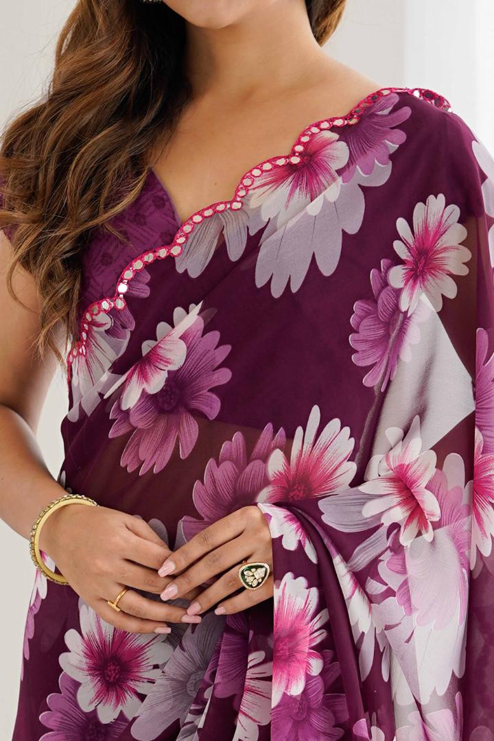 Georgette Silk  Saree With Unstitched Blouse DISHA