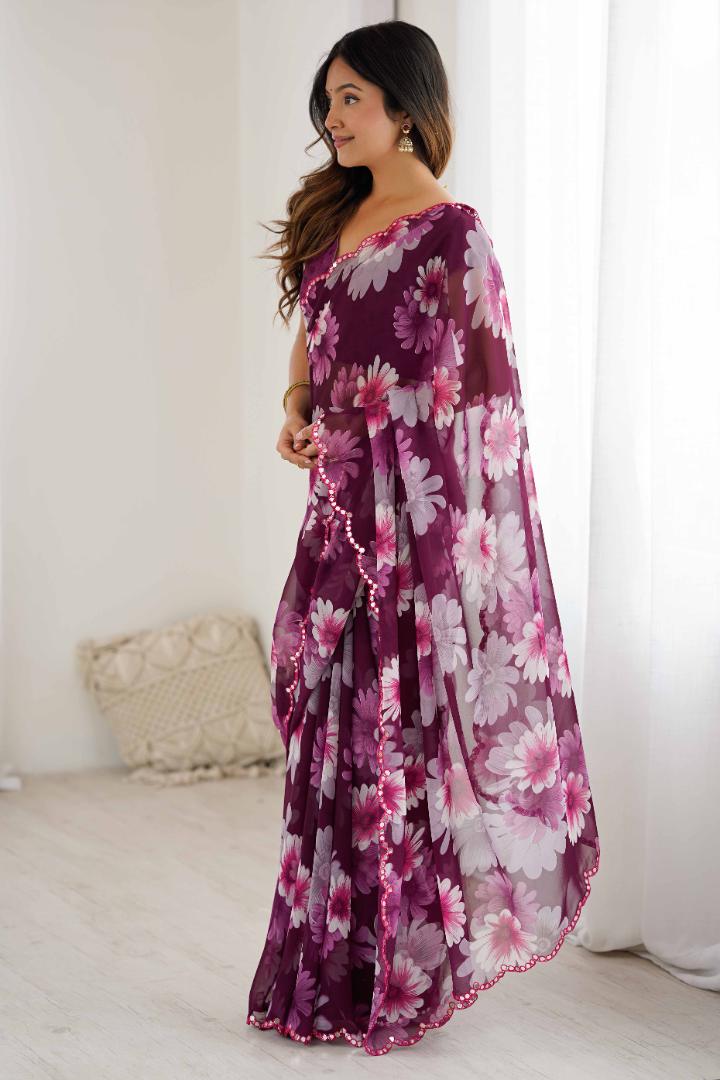 Georgette Silk  Saree With Unstitched Blouse DISHA
