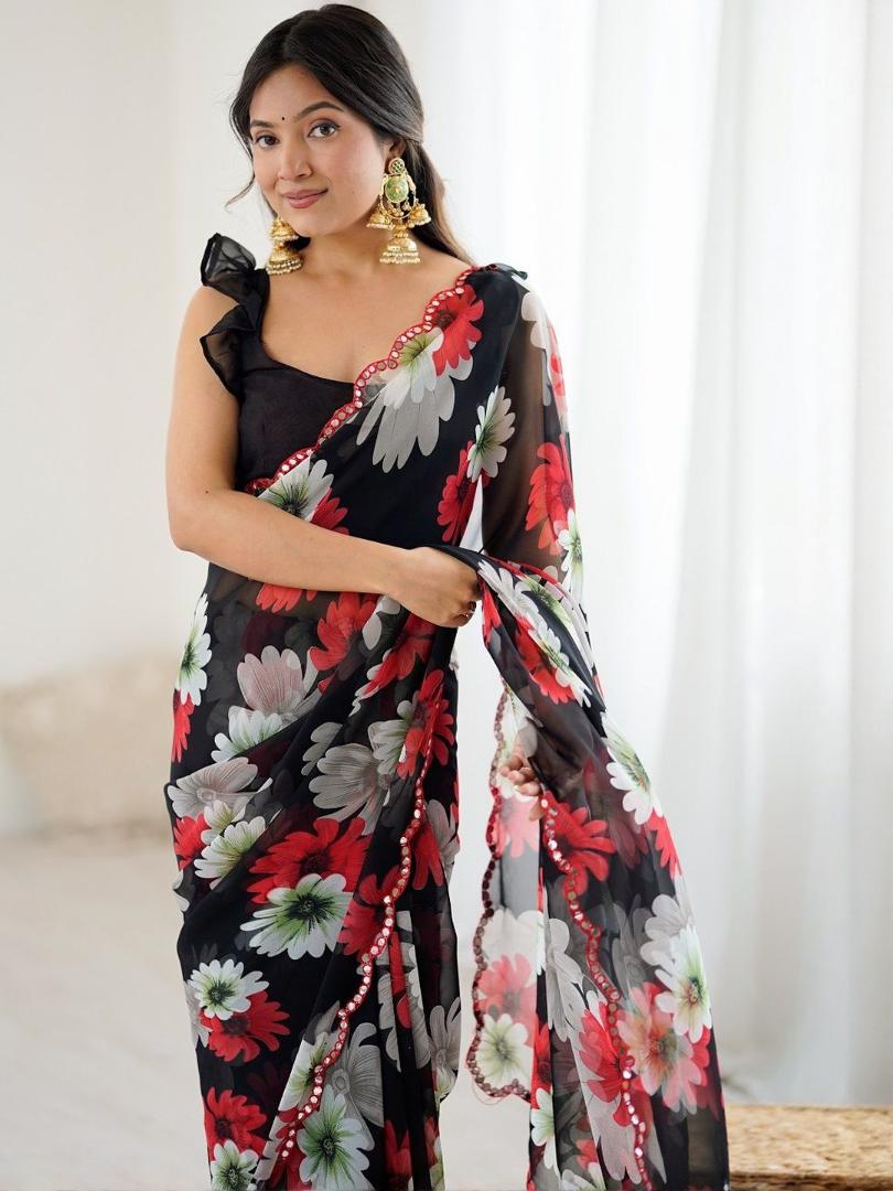 Georgette Silk  Saree With Unstitched Blouse DISHA