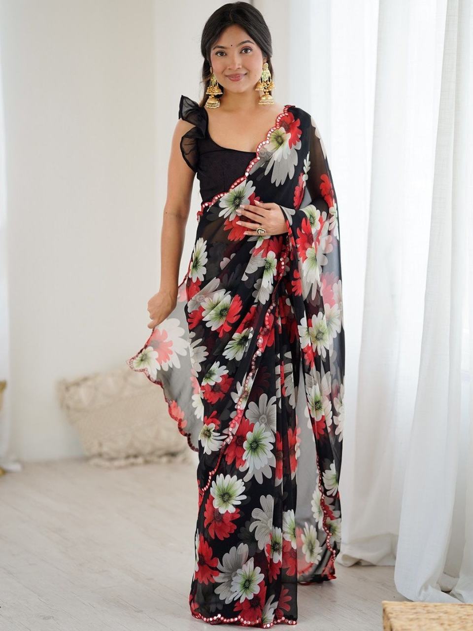 Georgette Silk  Saree With Unstitched Blouse DISHA