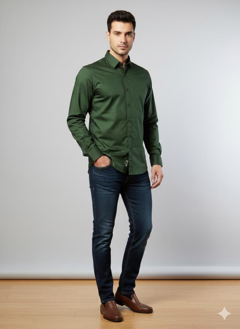 Green solid plain shirt