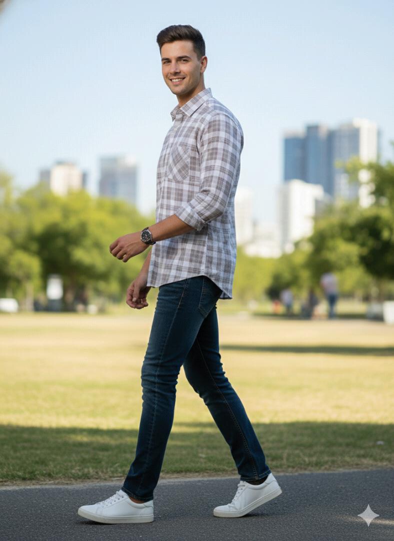 Grey Colour Check Shirt For Men