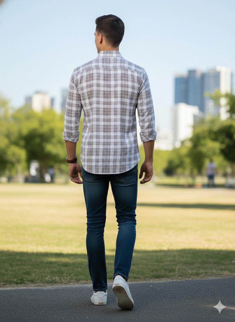 Grey Colour Check Shirt For Men