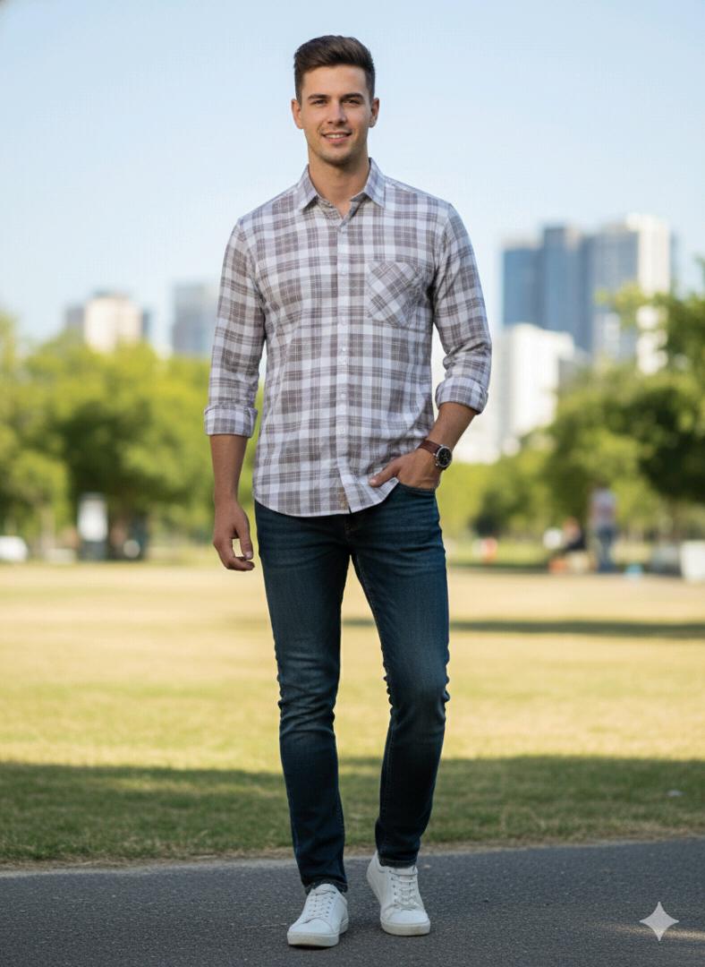 Grey Colour Check Shirt For Men