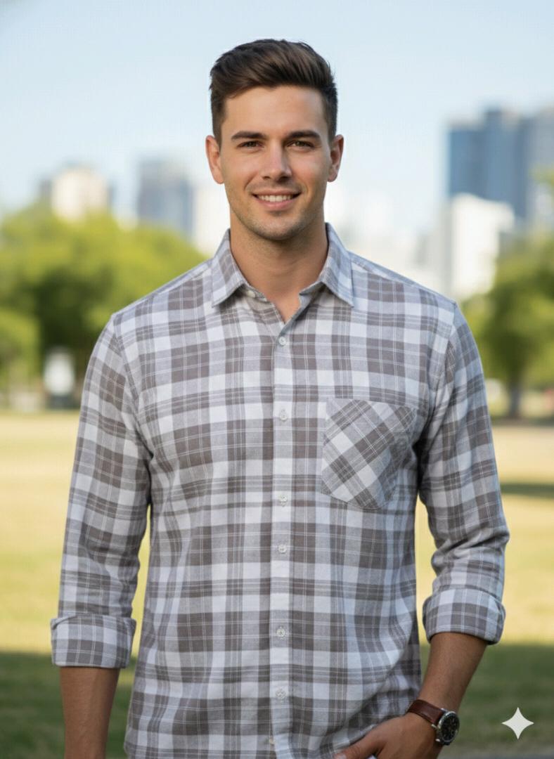 Grey Colour Check Shirt For Men