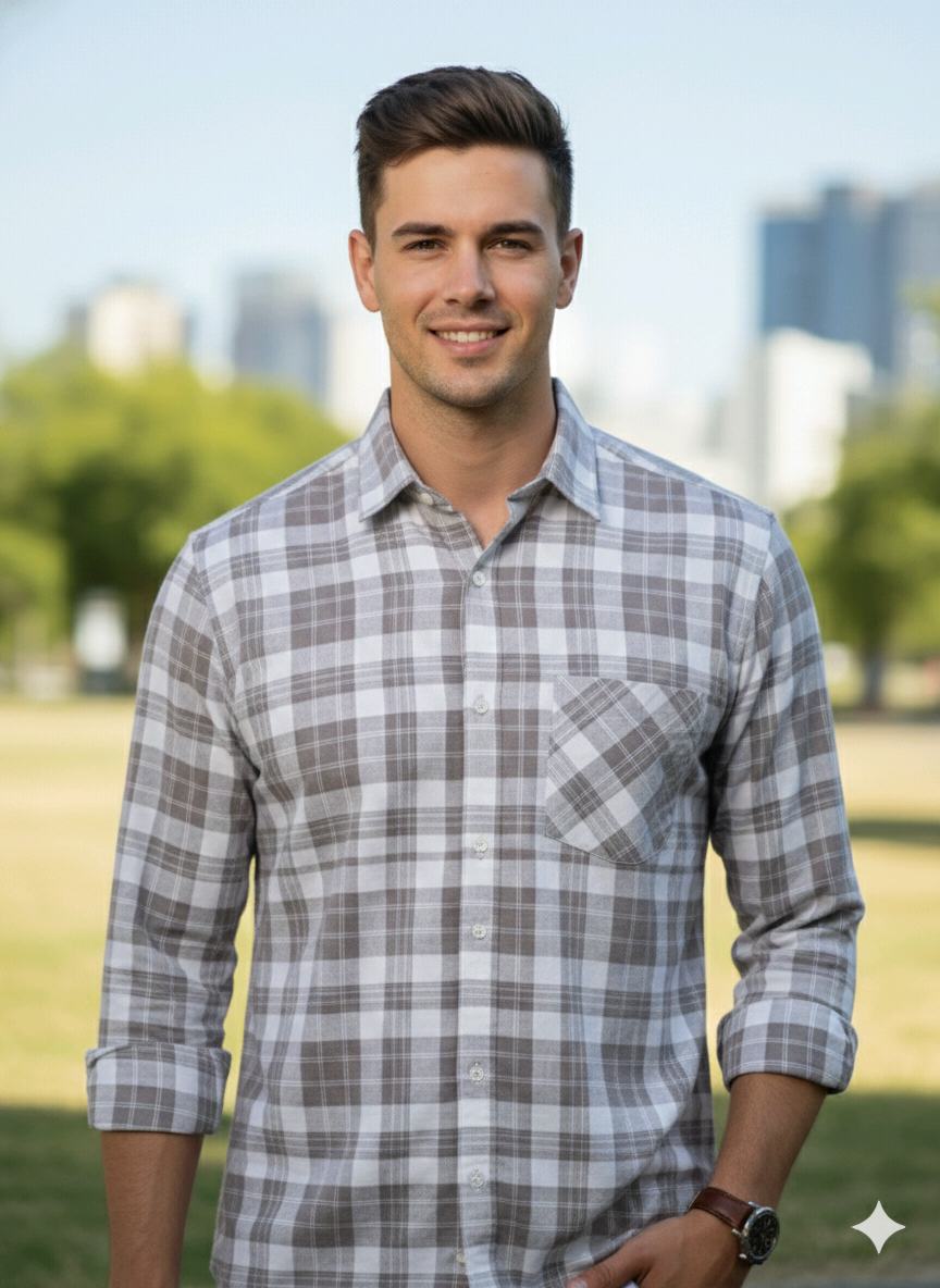 Grey Colour Check Shirt For Men