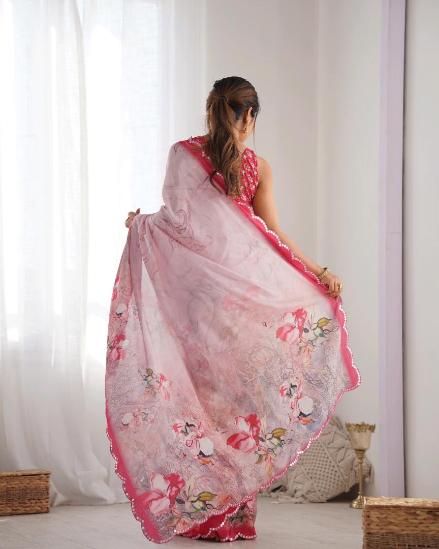 Heavy Chinnon  Saree With Unstitched BlouseDVS-16