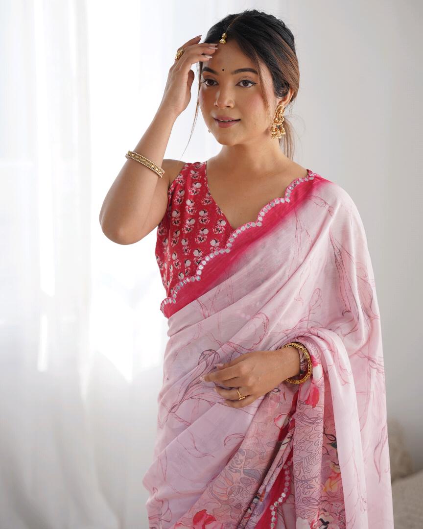 Heavy Chinnon  Saree With Unstitched BlouseDVS-16