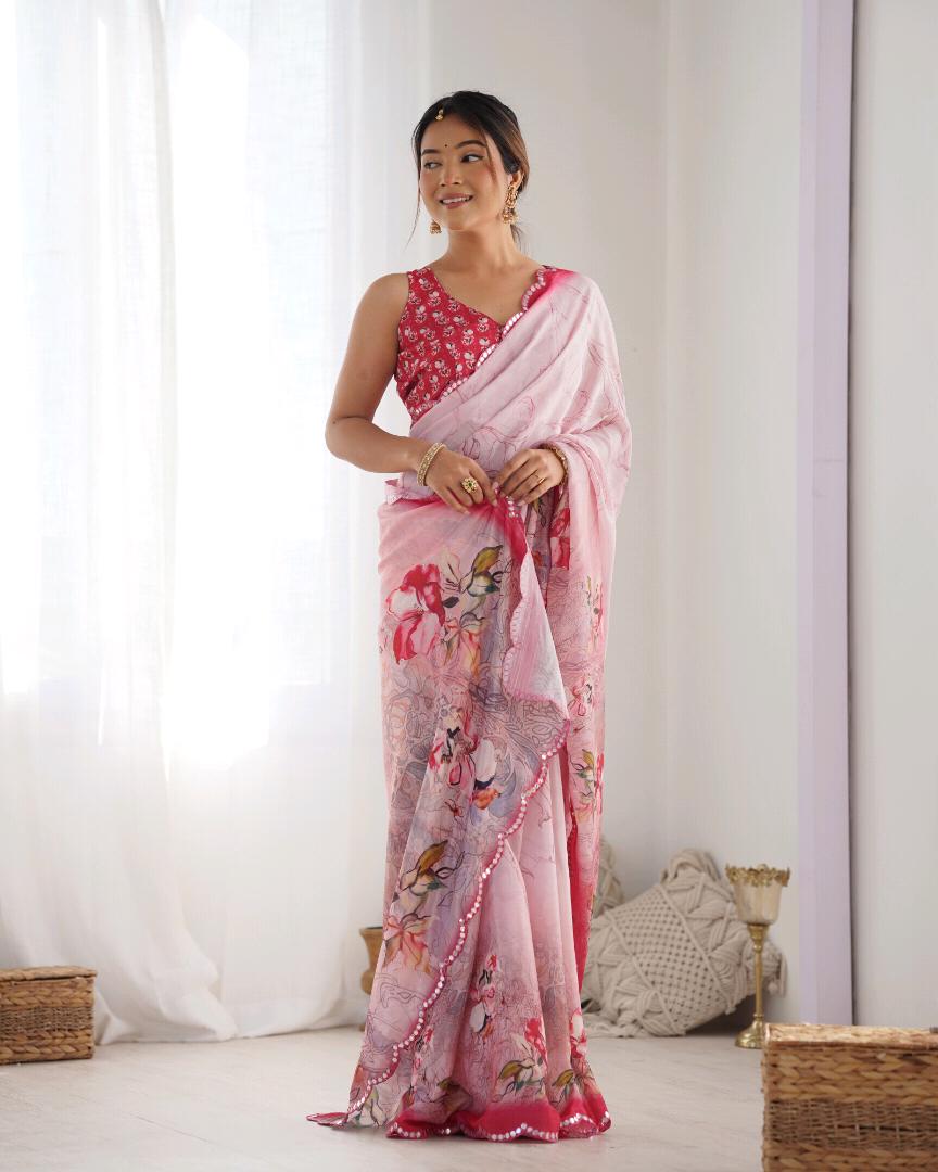 Heavy Chinnon  Saree With Unstitched BlouseDVS-16