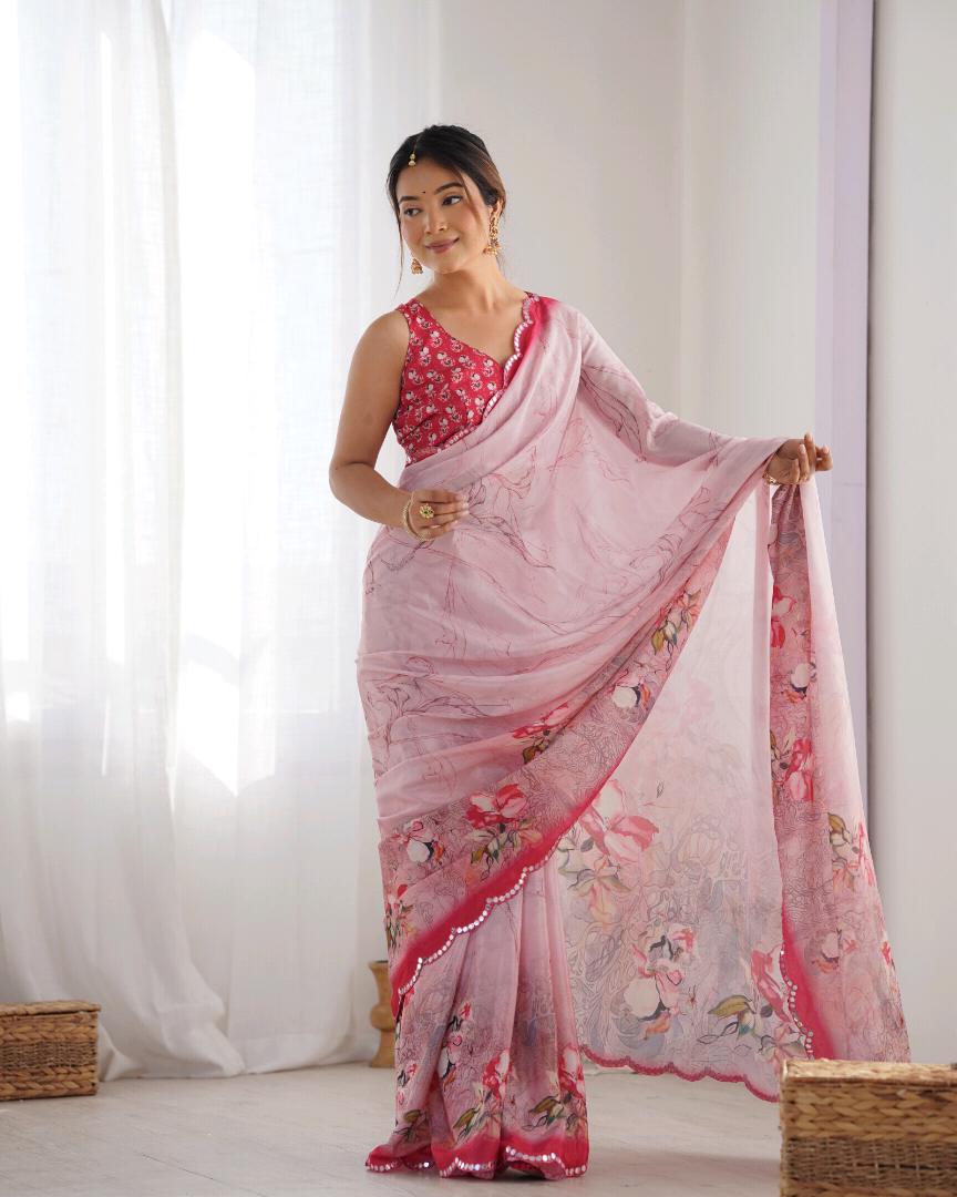 Heavy Chinnon  Saree With Unstitched BlouseDVS-16