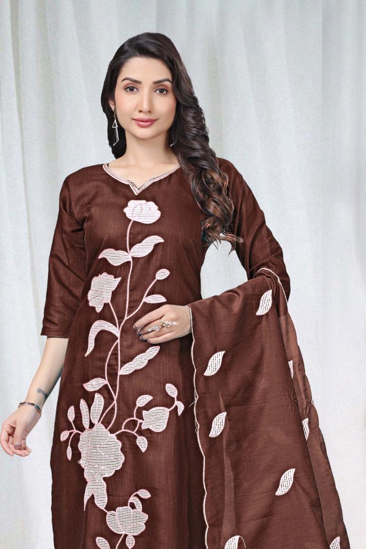 KURTI  WITH PANT & DUPATTA DCVK-01 (Brown)