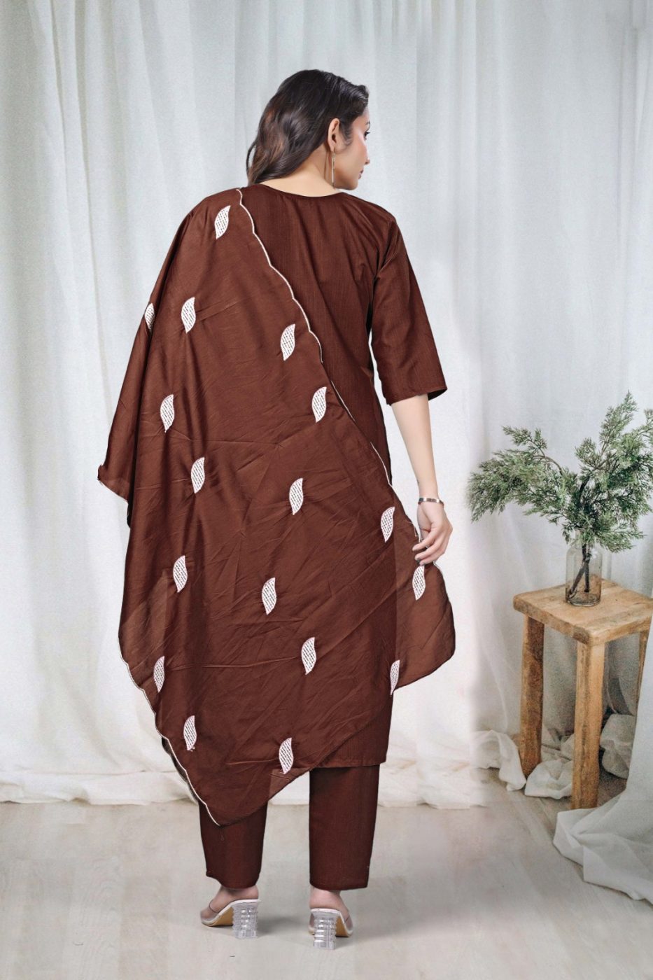 KURTI  WITH PANT & DUPATTA DCVK-01 (Brown)