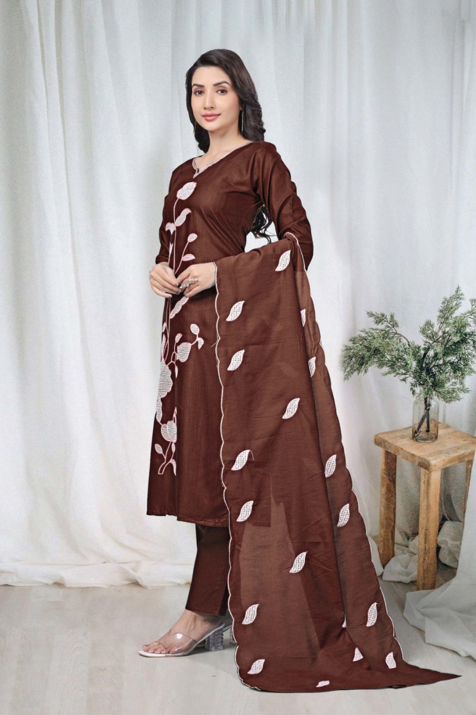 KURTI  WITH PANT & DUPATTA DCVK-01 (Brown)