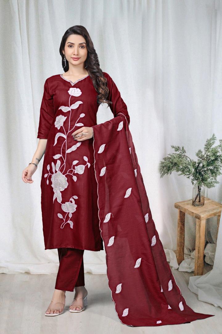 KURTI  WITH PANT & DUPATTA DCVK-01 (Mehroon)