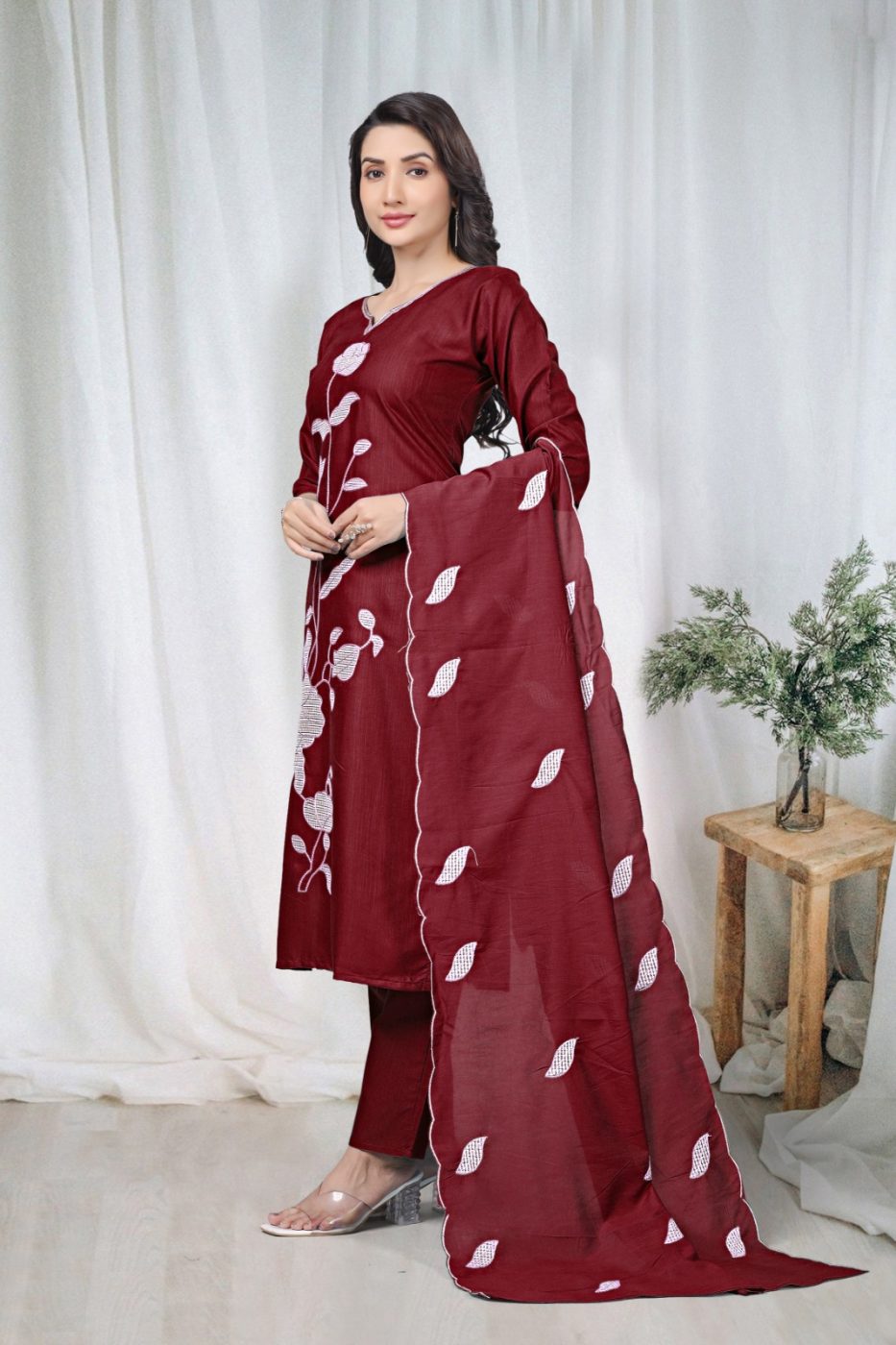 KURTI  WITH PANT & DUPATTA DCVK-01 (Mehroon)