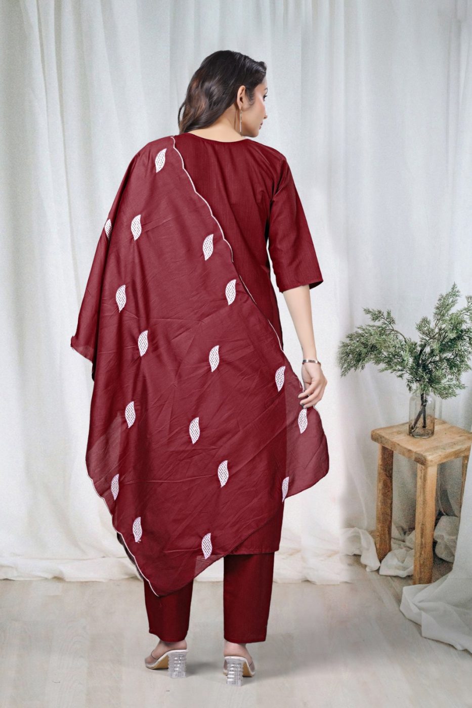 KURTI  WITH PANT & DUPATTA DCVK-01 (Mehroon)
