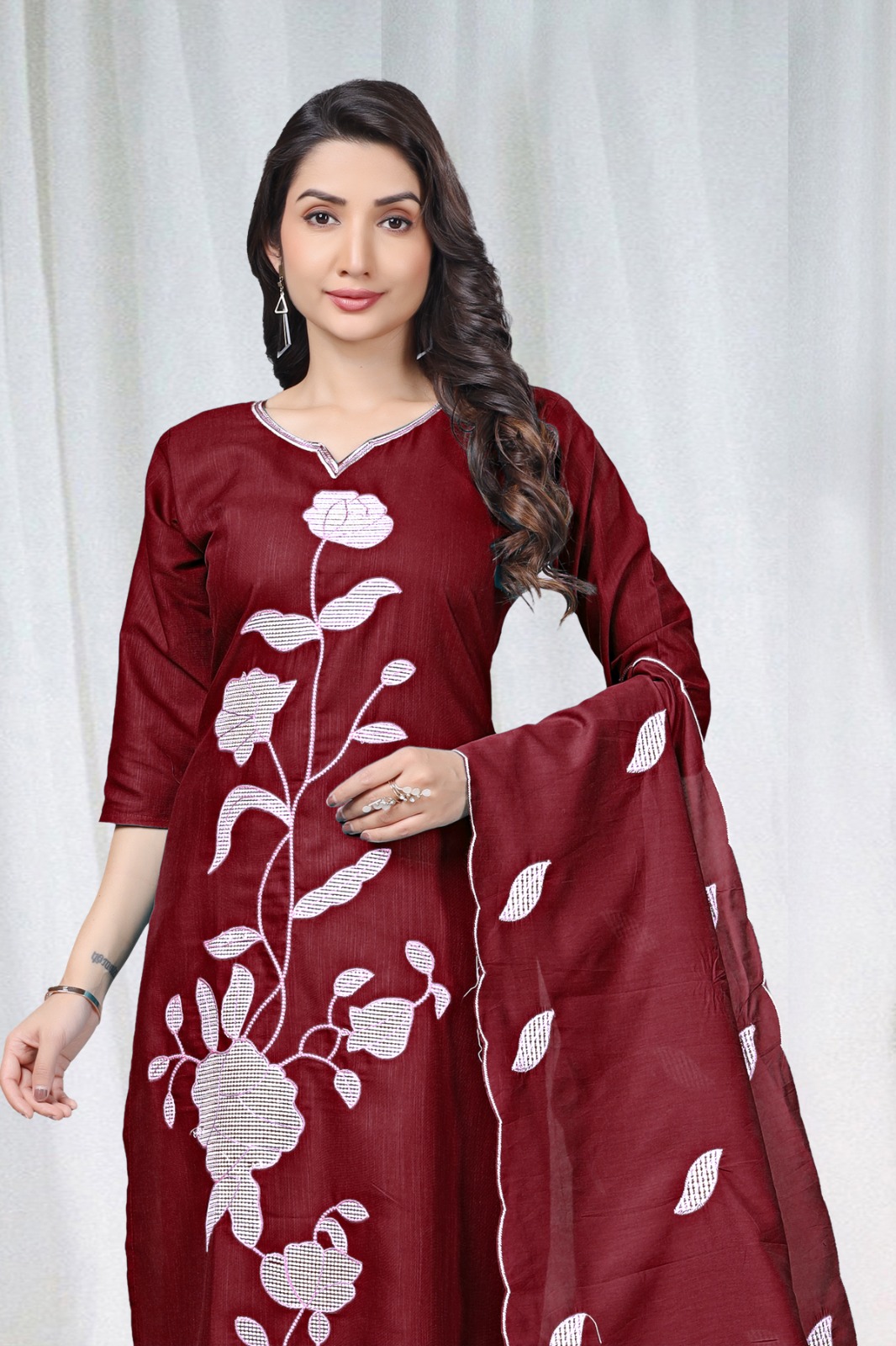 KURTI  WITH PANT & DUPATTA DCVK-01 (Mehroon)