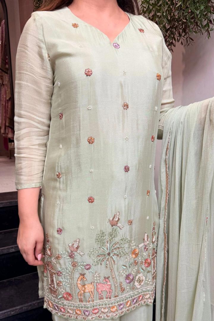 KURTI  WITH PANT & DUPATTA VI-KANIKA (Olive)