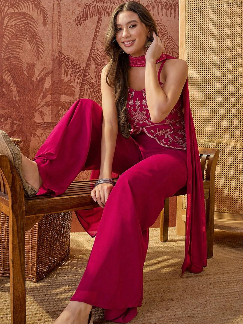 KURTI  WITH PLAZZO & DUPATTO DI-NIKKI ( Pink )