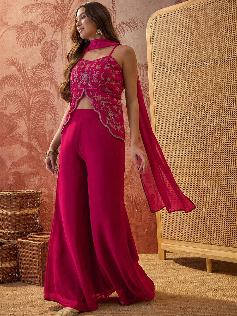 KURTI  WITH PLAZZO & DUPATTO DI-NIKKI ( Pink )