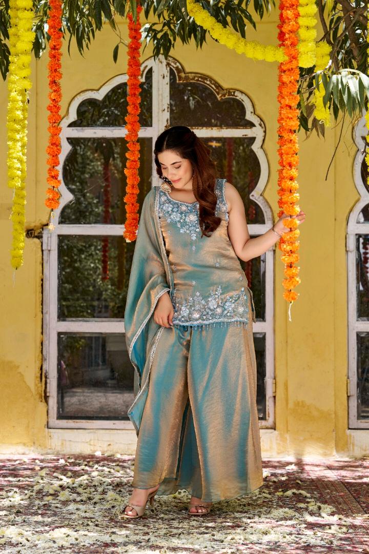 KURTI  WITH PLAZZO & DUPATTO VI-CHARVI (Green)