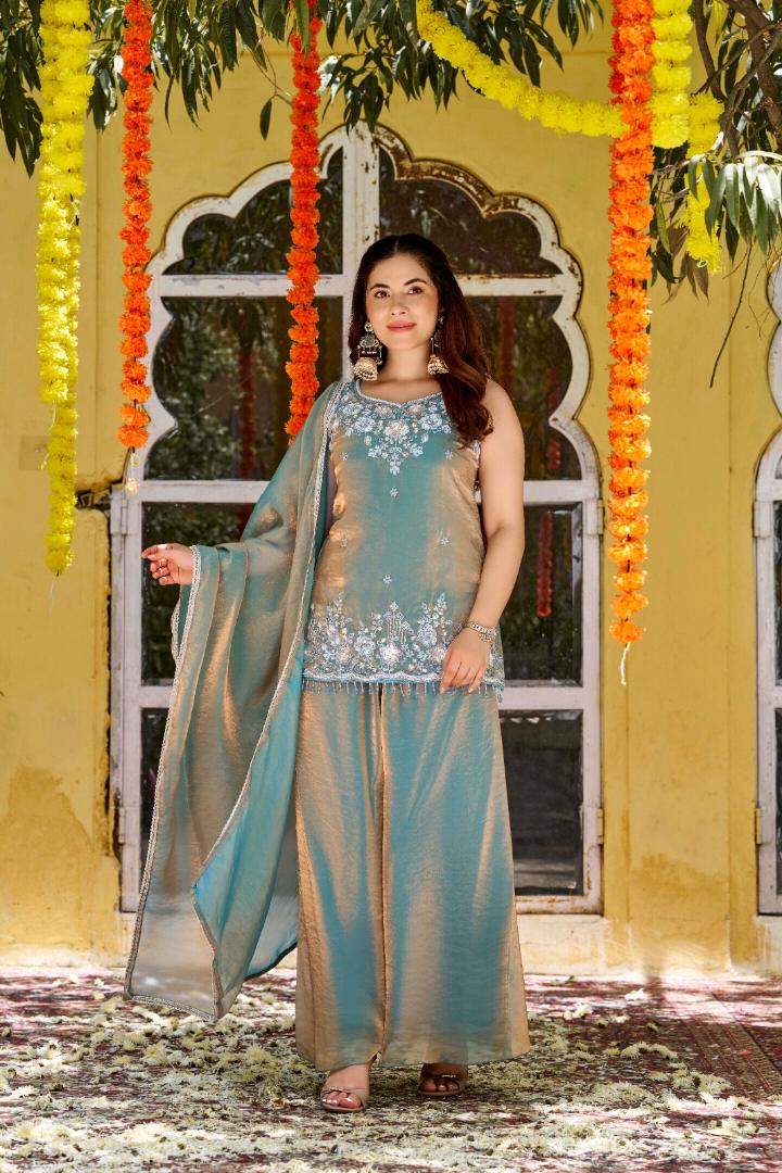 KURTI  WITH PLAZZO & DUPATTO VI-CHARVI (Green)