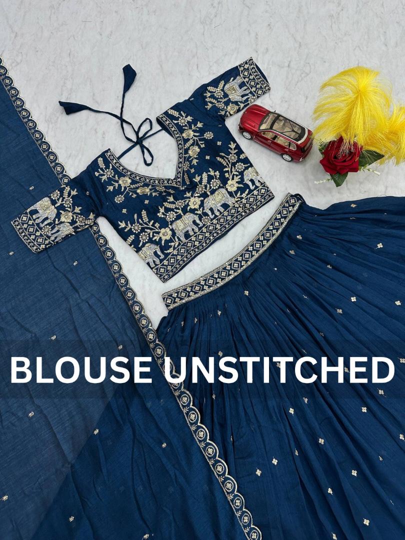 LEHENGA CHOLI  / FLORA ( Navy Blue )