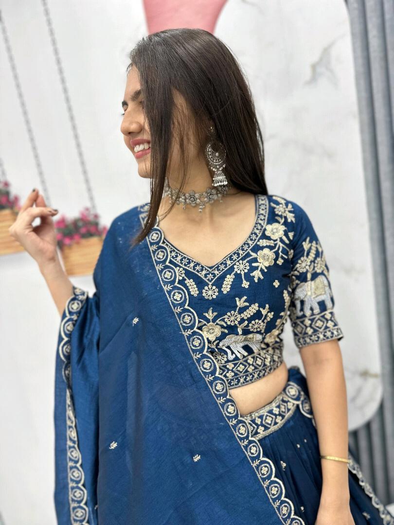 LEHENGA CHOLI  / FLORA ( Navy Blue )