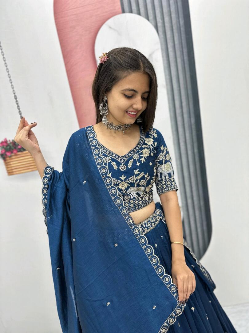 LEHENGA CHOLI  / FLORA ( Navy Blue )
