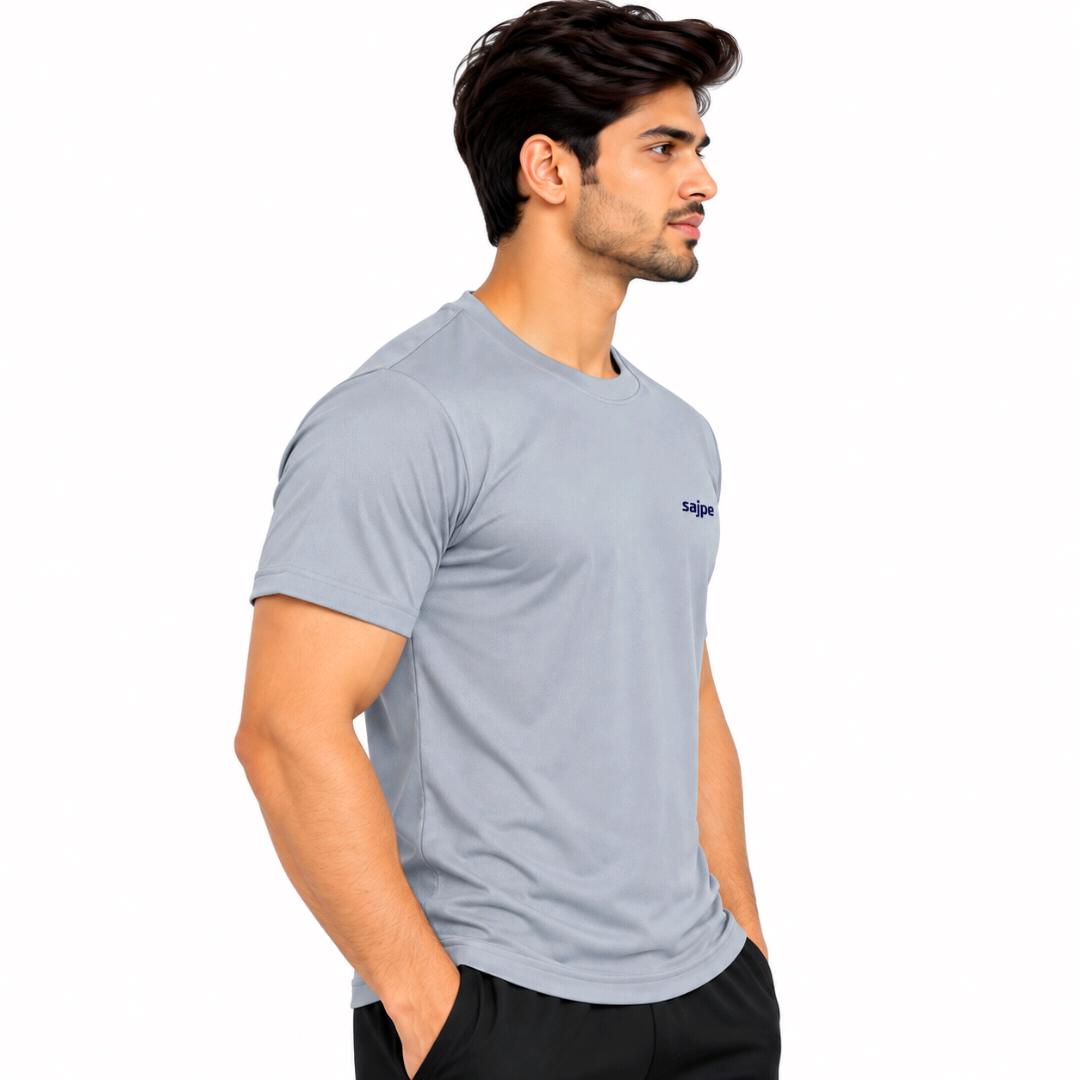 Men's Sports T-Shirt | Quick Dry & Breathable Fabric | Round Neck Half Sleeve T-Shirt | Regular Fit | Gym, Running & Casual Wear (Gray)
