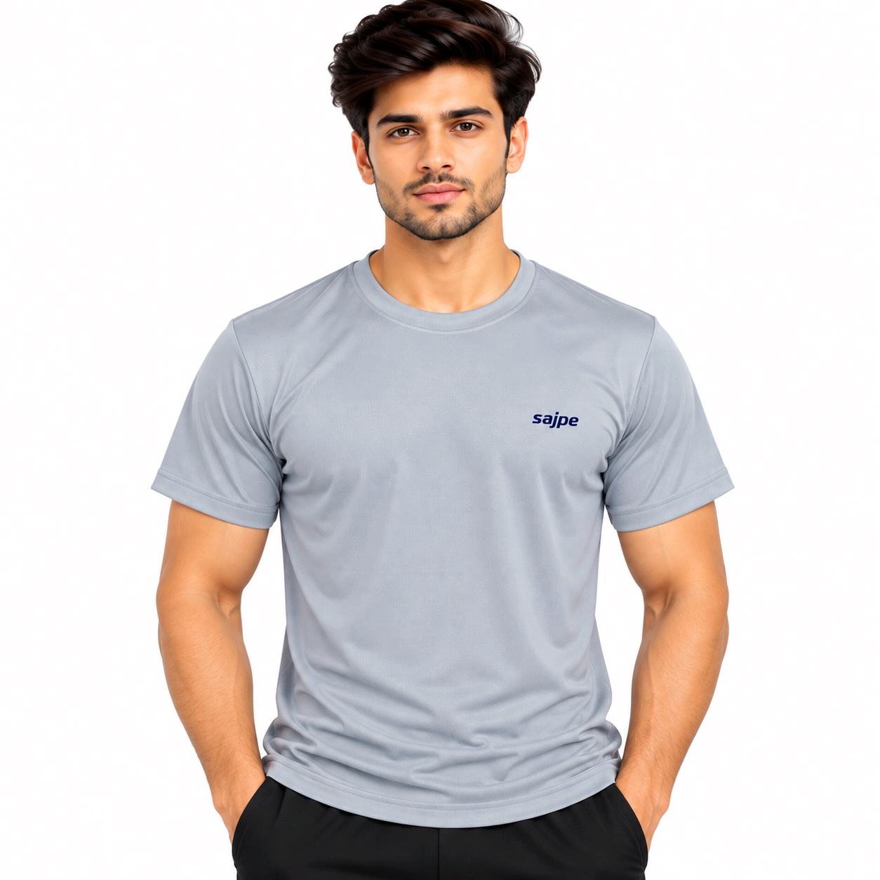 Men's Sports T-Shirt | Quick Dry & Breathable Fabric | Round Neck Half Sleeve T-Shirt | Regular Fit | Gym, Running & Casual Wear (Gray)