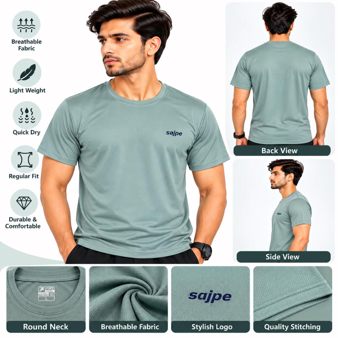 Men's Sports T-Shirt | Quick Dry & Breathable Fabric | Round Neck Half Sleeve T-Shirt | Regular Fit | Gym, Running & Casual Wear (Green)