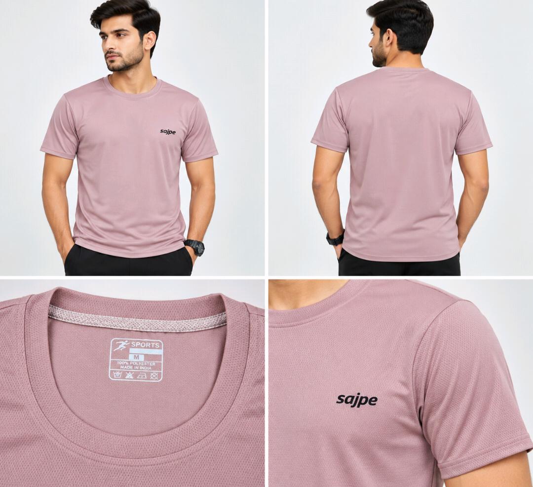 Men's Sports T-Shirt | Quick Dry & Breathable Fabric | Round Neck Half Sleeve T-Shirt | Regular Fit | Gym, Running & Casual Wear(Light Pink)