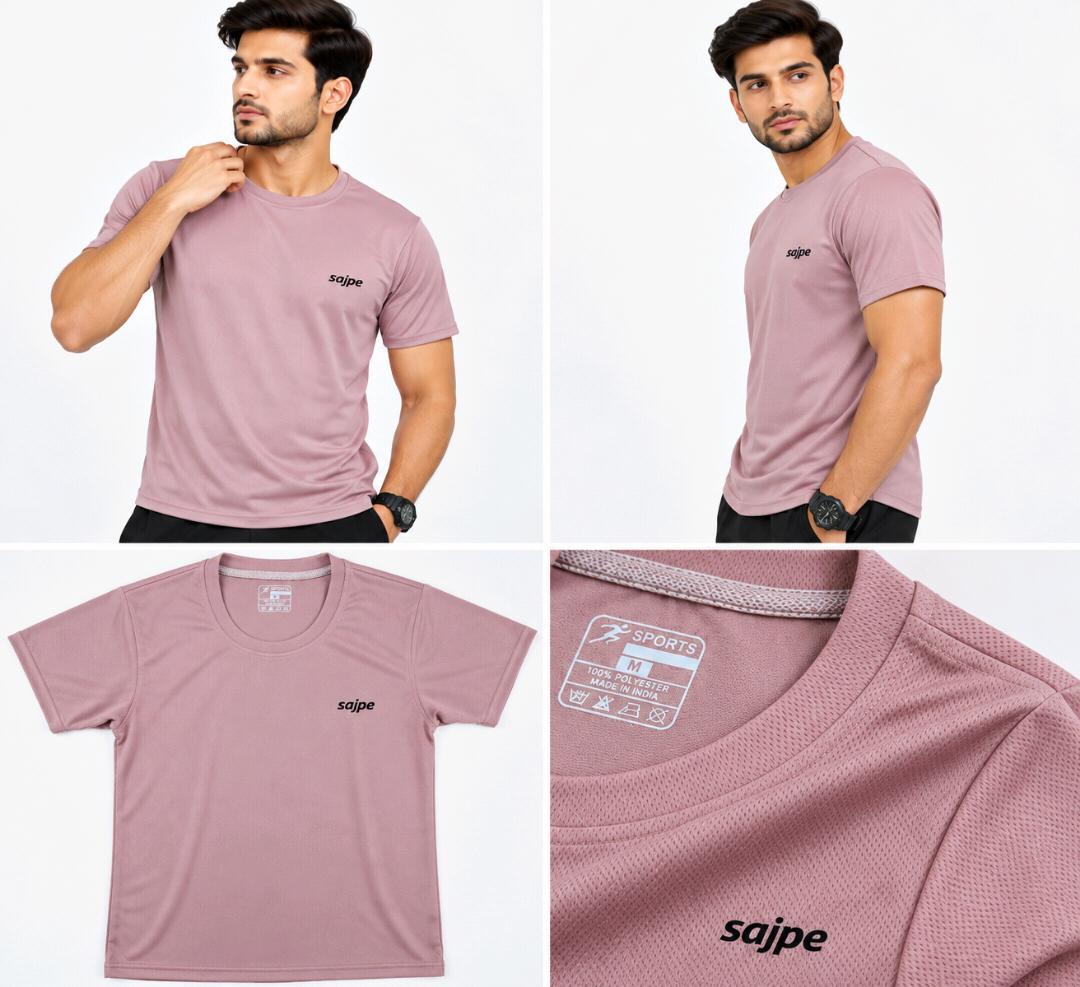 Men's Sports T-Shirt | Quick Dry & Breathable Fabric | Round Neck Half Sleeve T-Shirt | Regular Fit | Gym, Running & Casual Wear(Light Pink)