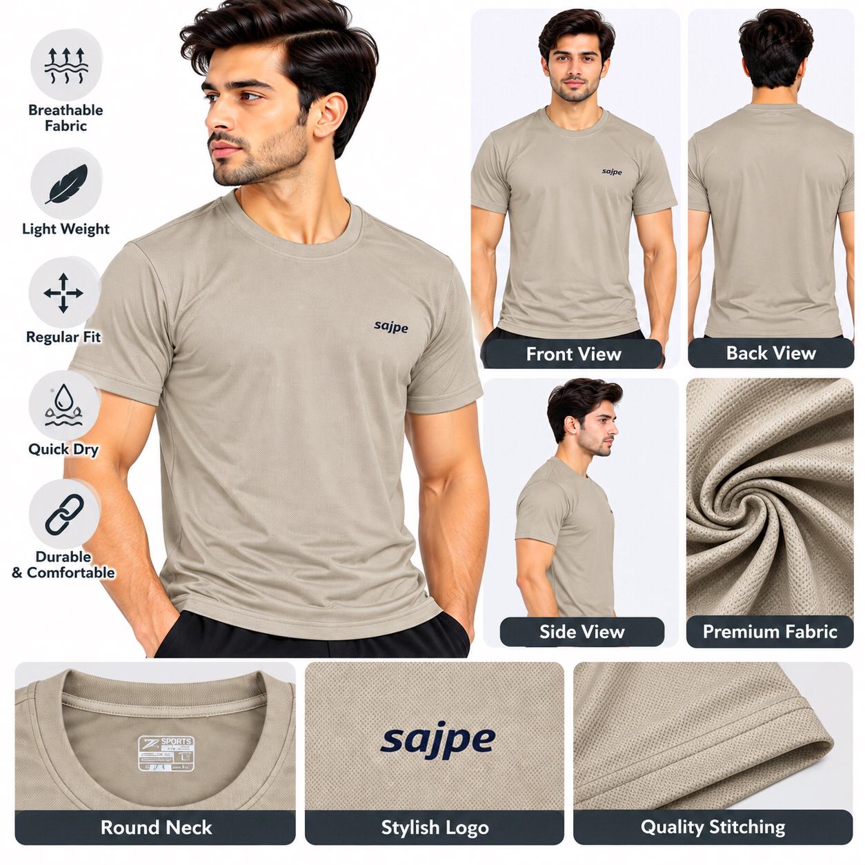 Men's Sports T-Shirt | Quick Dry & Breathable Fabric | Round Neck Half Sleeve T-Shirt | Regular Fit | Gym, Running & Casual Wear