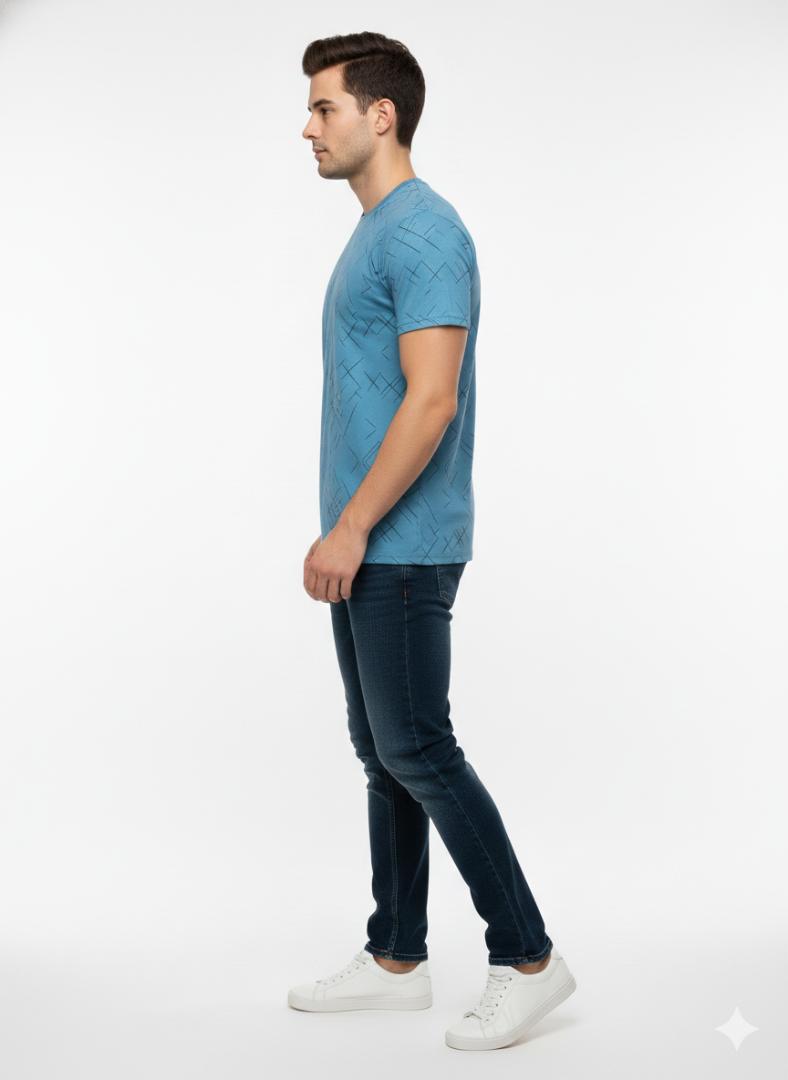 Men's Stylish Geometric Printed Round Neck T-Shirt