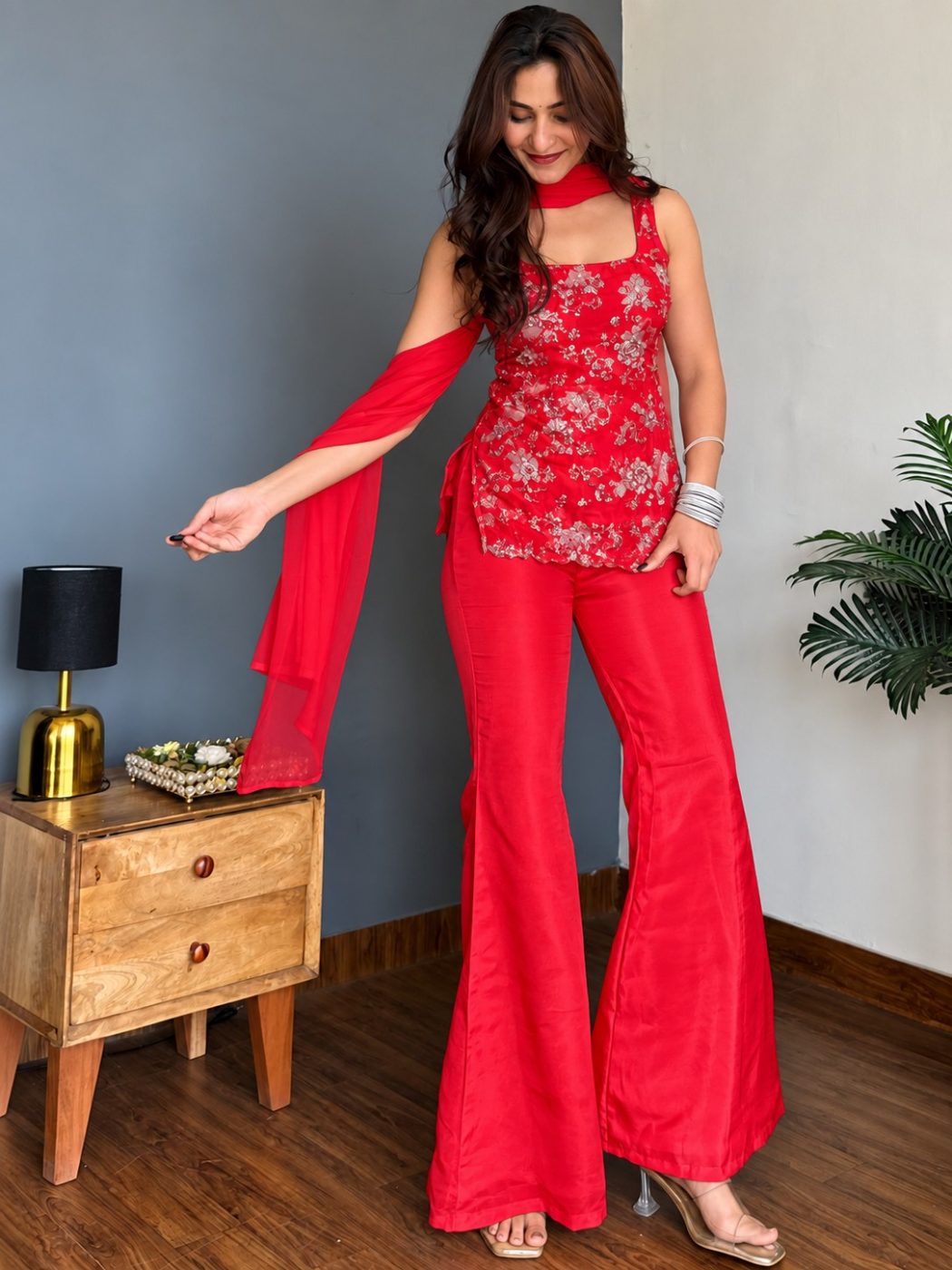 Most Beautiful and Attractive Catalog Add 📈 💞 KURTI  WITH PANT & DUPATTA MV-6070 (Red)