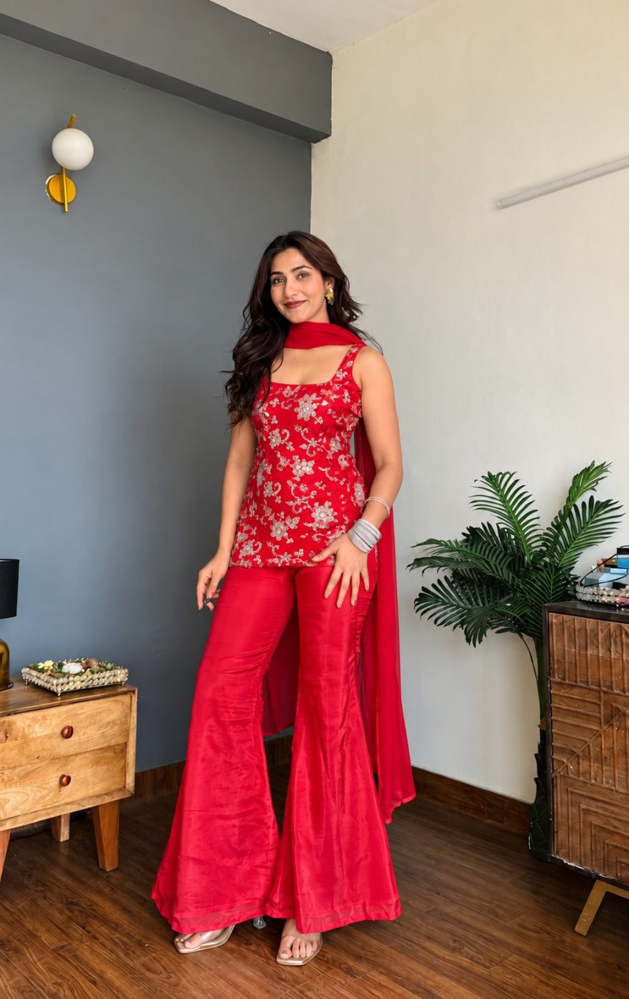 Most Beautiful and Attractive Catalog Add 📈 💞 KURTI  WITH PANT & DUPATTA MV-6070 (Red)