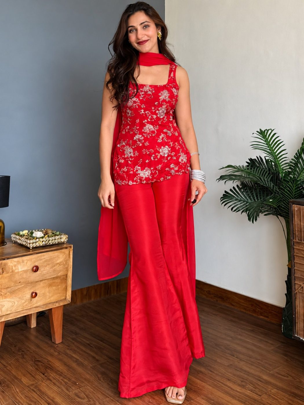 Most Beautiful and Attractive Catalog Add 📈 💞 KURTI  WITH PANT & DUPATTA MV-6070 (Red)