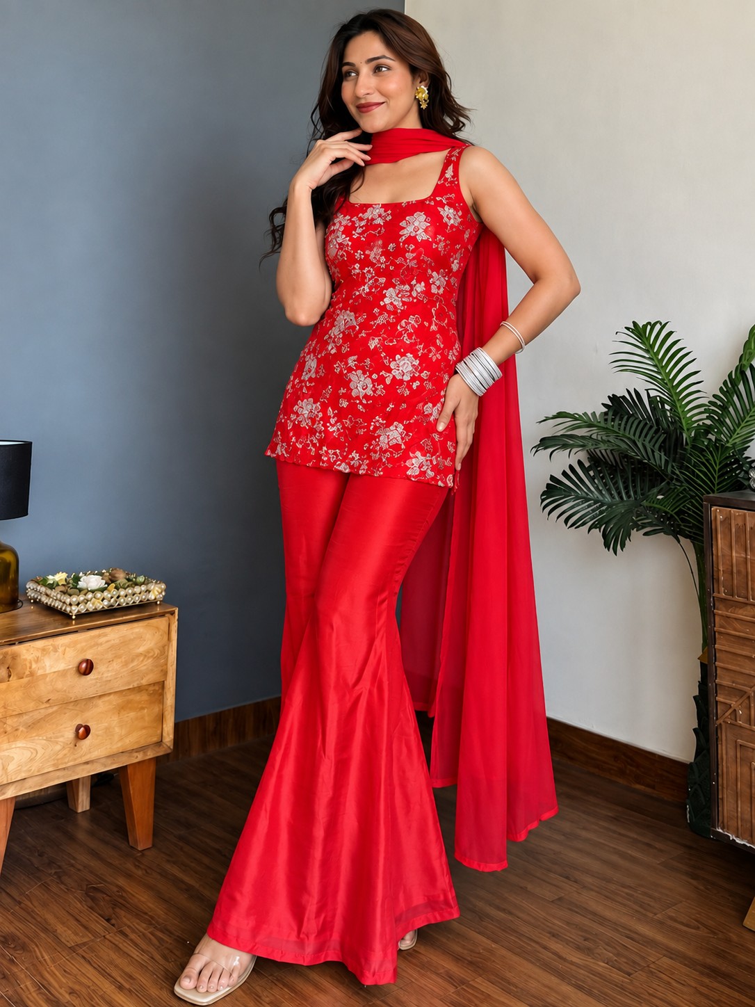 Most Beautiful and Attractive Catalog Add 📈 💞 KURTI  WITH PANT & DUPATTA MV-6070 (Red)
